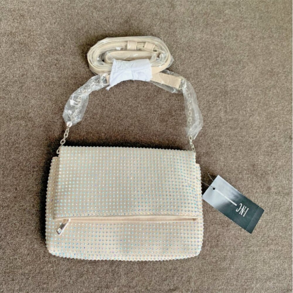 INC International Concepts Averry Tunnel Crossbody Bag Champagne/Iridescent